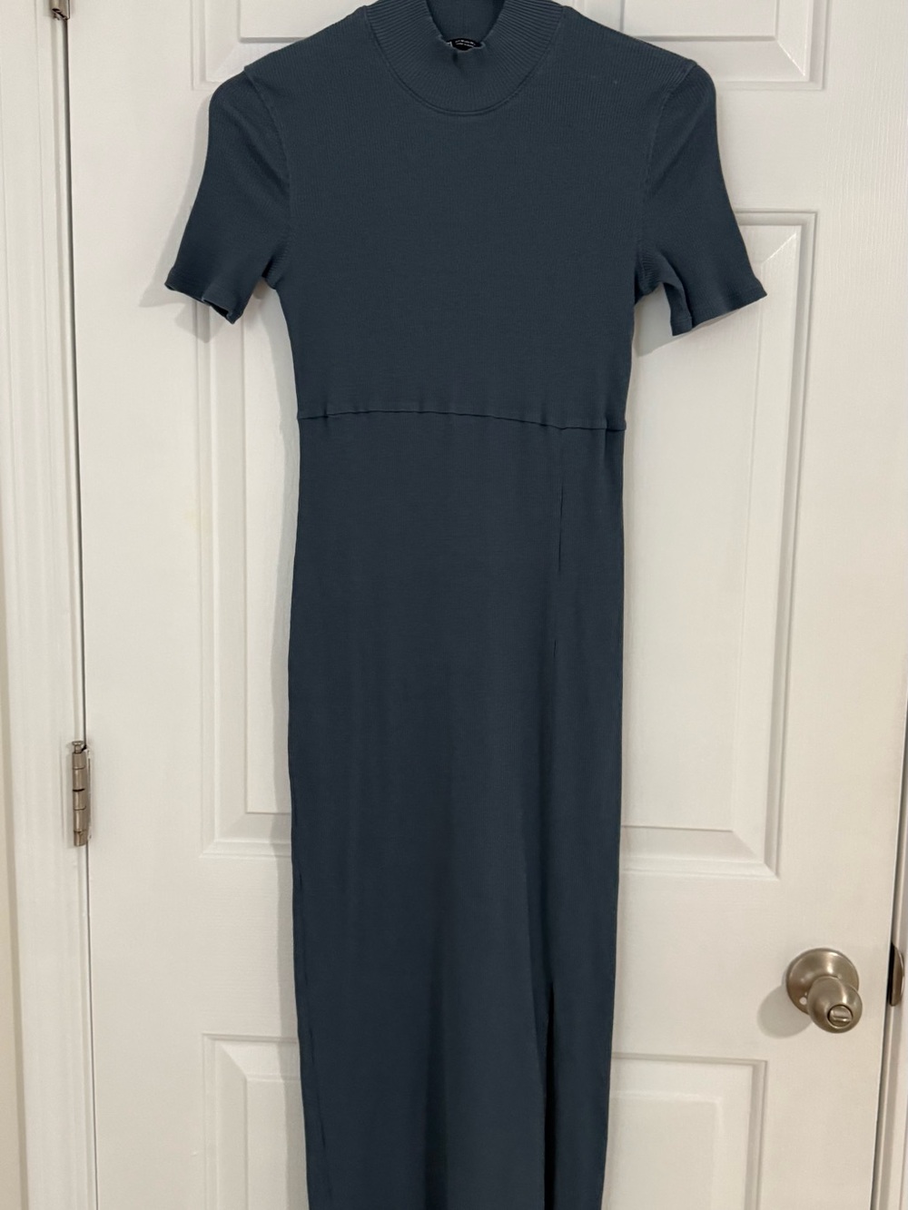Zara Slate Blue Short-Sleeve Maxi Dress